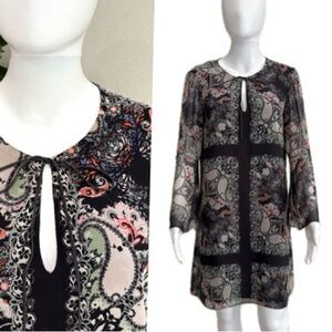 Vince Camuto Floral Paisley Print Chiffon Float Dress SIze 8 A-Line Bell Sleeve